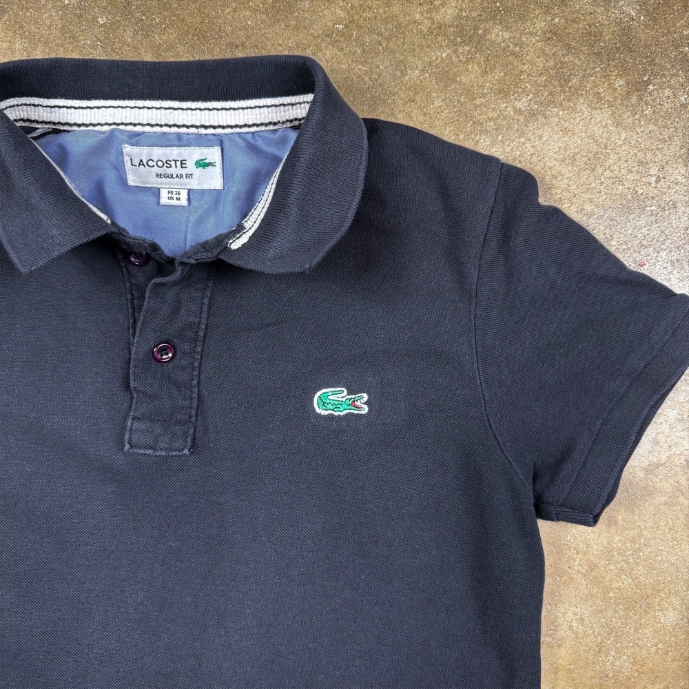 Y2K Lacoste Polo Shirt Women's Medium Black Preppy Croc Logo Casual Top - Picture 3 of 10